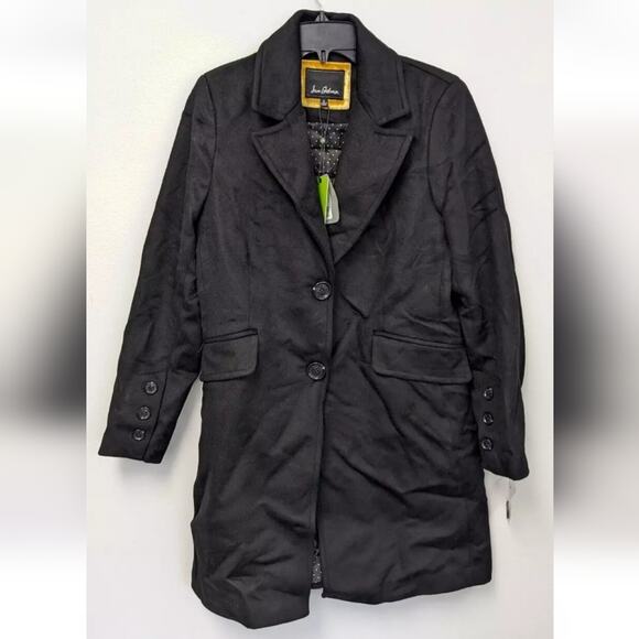 Sam Edelman Notched Collar Wool Blend Coat, Black, Women's 8 - Picture 1 of 4